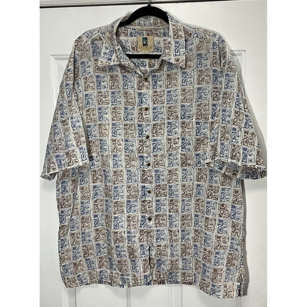 Kahala Hawaiian Palm Trees Button Down 100% Cotton Lawn Shirt Men's XL